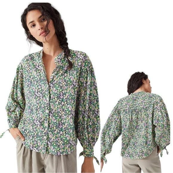 Anthropologie Maeve Ashleigh Puff-Sleeved Buttondown Size Small Floral Spring - Picture 1 of 7